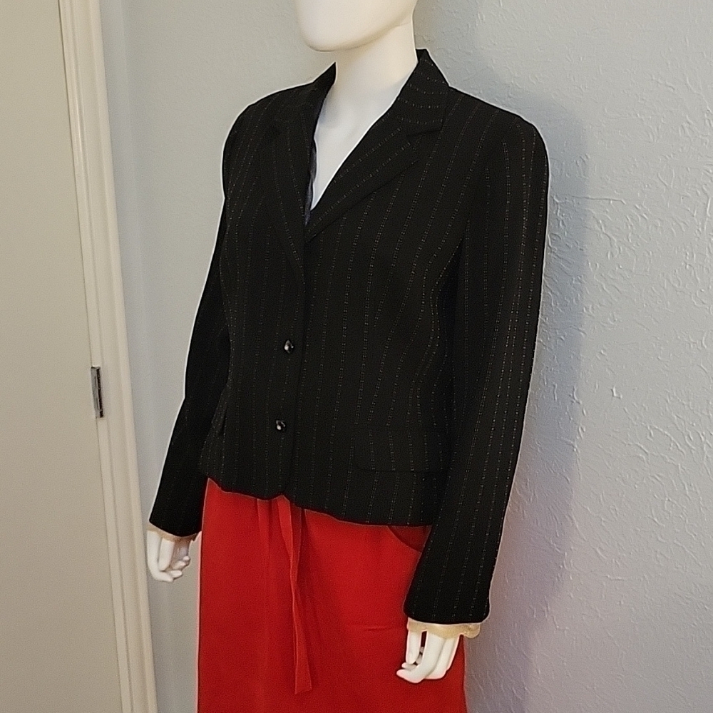 VTG STUDIO ONE 1980s Dotted Trendy Pinstripe Antique Lace Academia Blazer - Picture 2 of 8